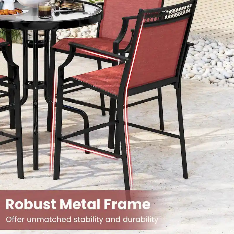 Metal Frame Counter Stools Set of 2 with Footrest and Backrest