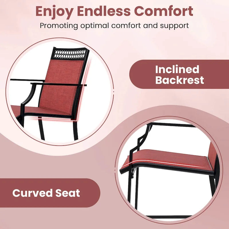 Metal Frame Counter Stools Set of 2 with Footrest and Backrest