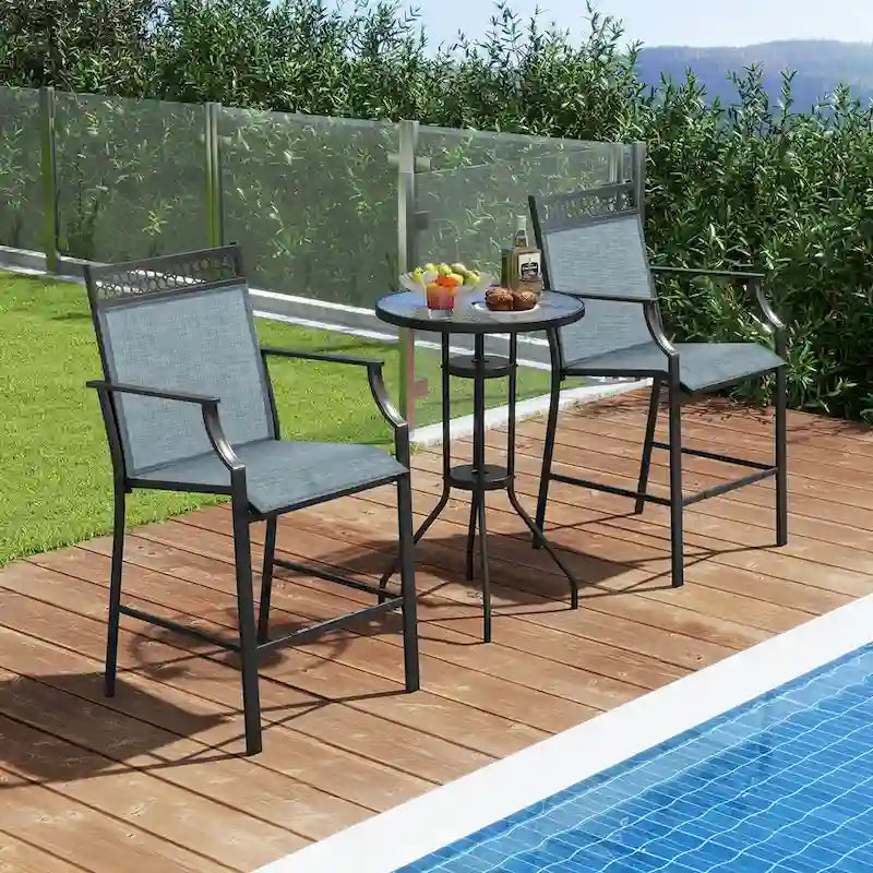 Metal Frame Counter Stools Set of 2 with Footrest and Backrest