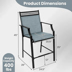 Metal Frame Counter Stools Set of 2 with Footrest and Backrest
