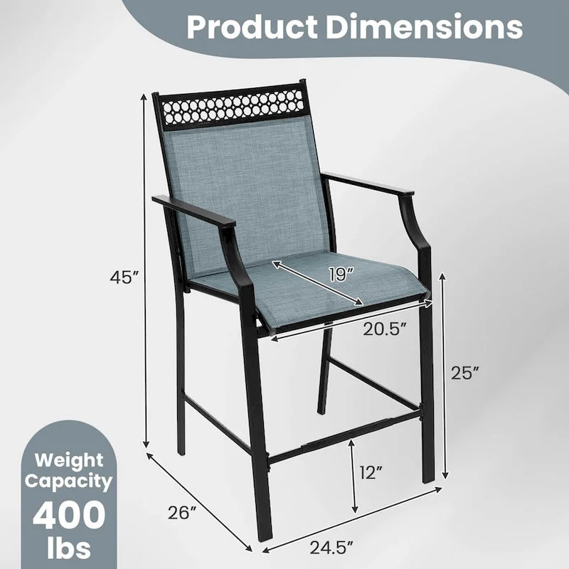 Metal Frame Counter Stools Set of 2 with Footrest and Backrest