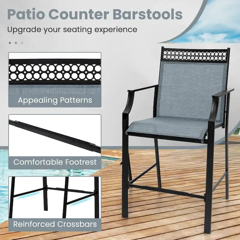 Metal Frame Counter Stools Set of 2 with Footrest and Backrest