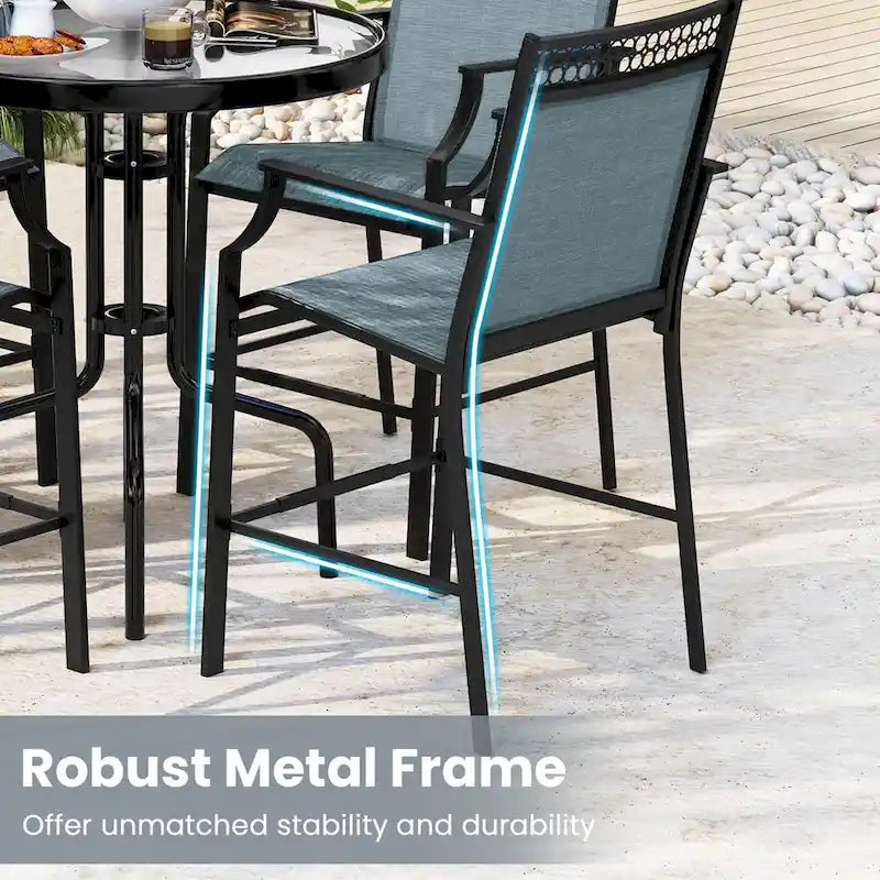 Metal Frame Counter Stools Set of 2 with Footrest and Backrest
