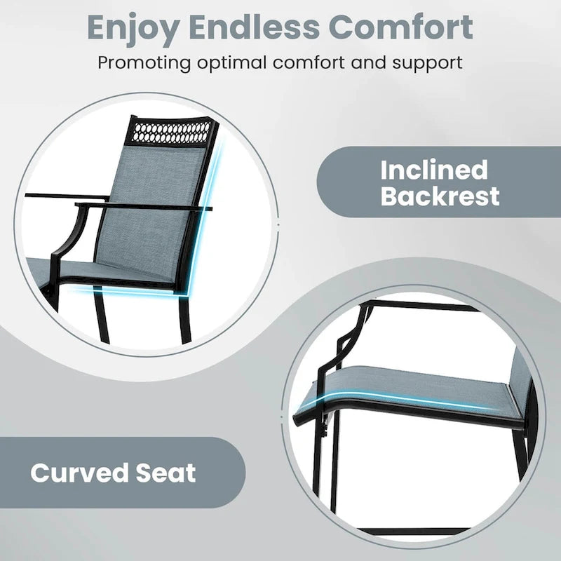 Metal Frame Counter Stools Set of 2 with Footrest and Backrest