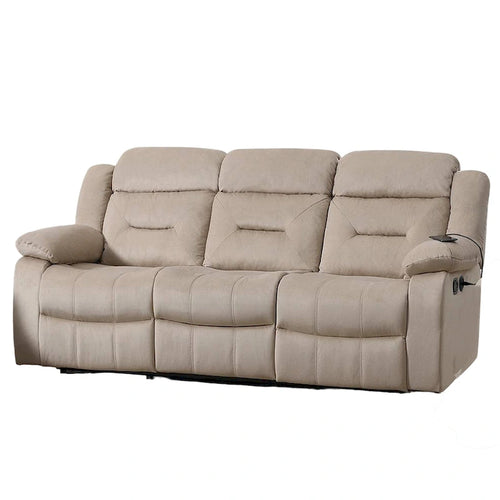 3-Seat Manual Recliner Sofa with USB Ports, Beige Velvet, 83 Inch