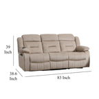 3-Seat Manual Recliner Sofa with USB Ports, Beige Velvet, 83 Inch