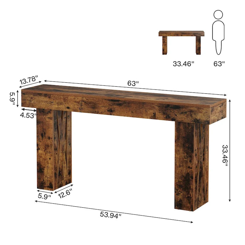 63 Inch Console Table with Storage Shelf