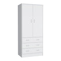 Double Door Wardrobe with 3 Drawers and Hanging Rod