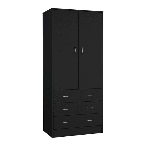 19 Modern Double-door Armoire with 3 Drawers and 1 Hanging Rod for Bedroom