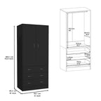 Double Door Wardrobe with 3 Drawers and Hanging Rod
