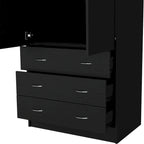 Double Door Wardrobe with 3 Drawers and Hanging Rod