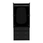 Double Door Wardrobe with 3 Drawers and Hanging Rod