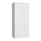 Double Door Wardrobe with 3 Drawers and Hanging Rod