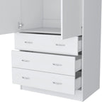 Double Door Wardrobe with 3 Drawers and Hanging Rod