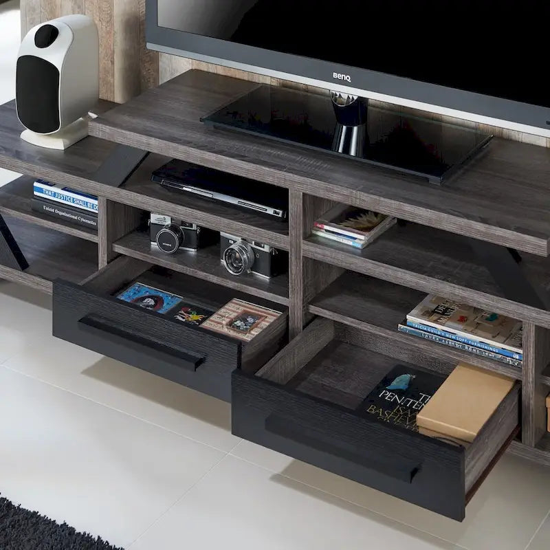 Contemporary Grey 80-Inch 8-Shelf TV Console