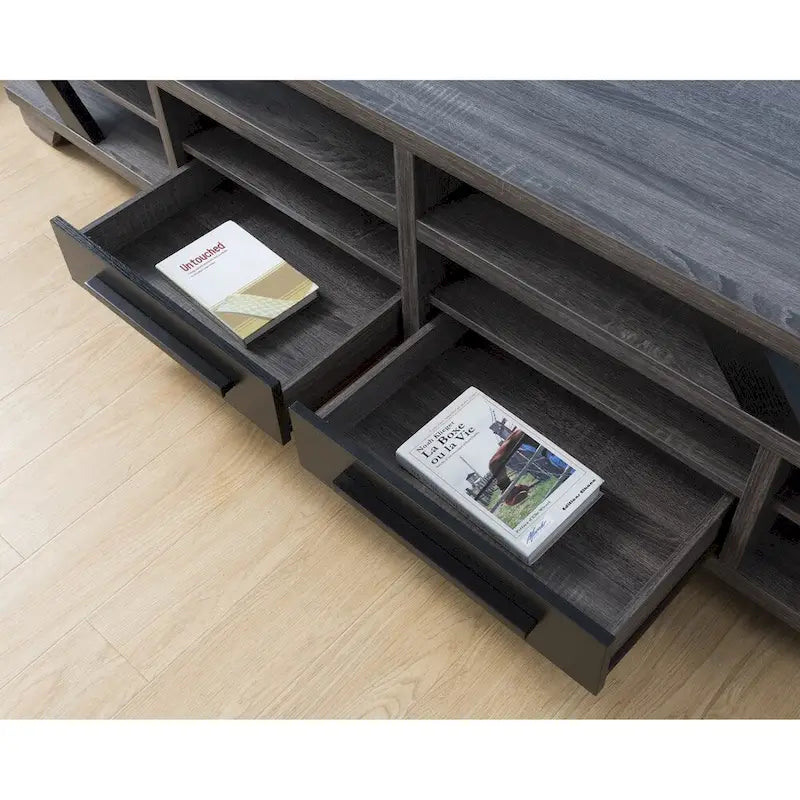 Contemporary Grey 80-Inch 8-Shelf TV Console