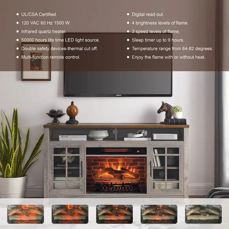 55 in. TV Media Stand with Electric Fireplace Insert and Heater