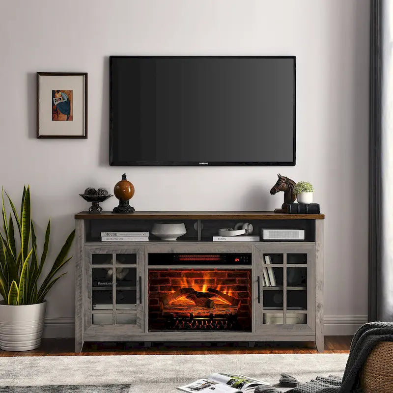 55 in. TV Media Stand with Electric Fireplace Insert and Heater