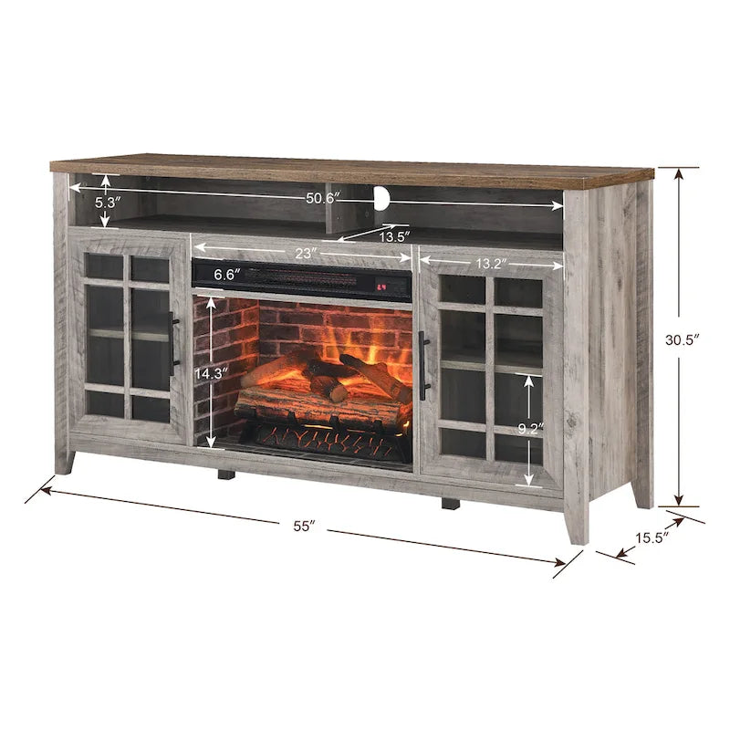 55 in. TV Media Stand with Electric Fireplace Insert and Heater