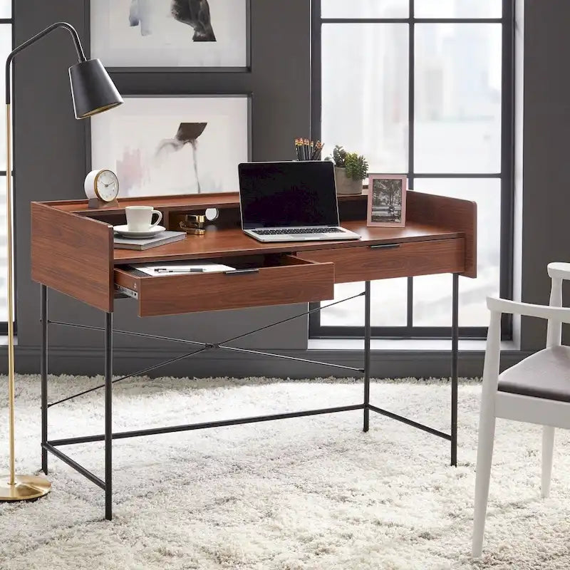 Writing Desk with Drawers and Open Compartments