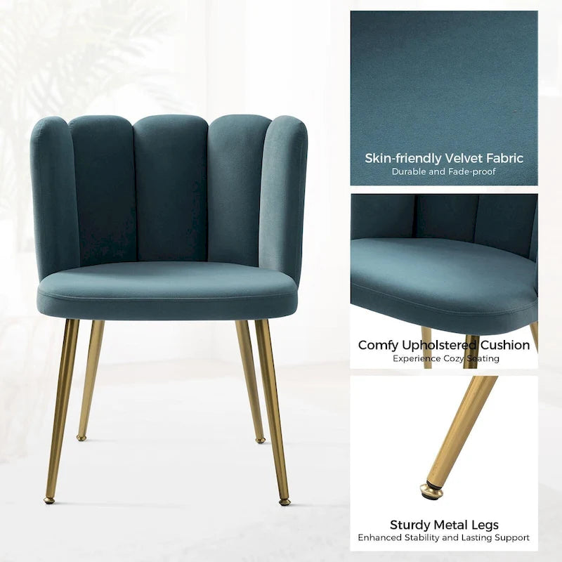Velvet Tufted Side Chair with Gold Metal Legs
