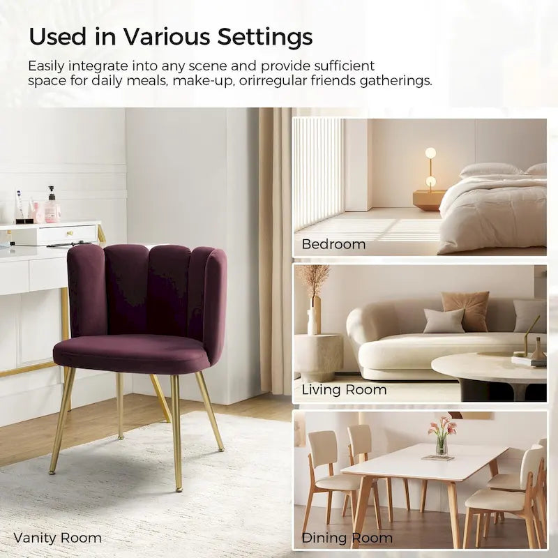 Velvet Tufted Side Chair with Gold Metal Legs