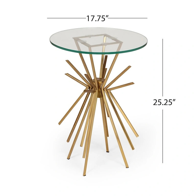 Sunburst Accent Side Table with Tempered Glass Top