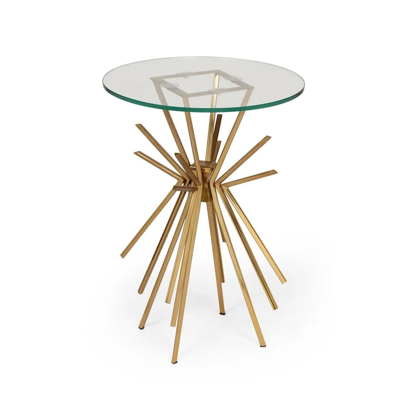 Sunburst Accent Side Table with Tempered Glass Top