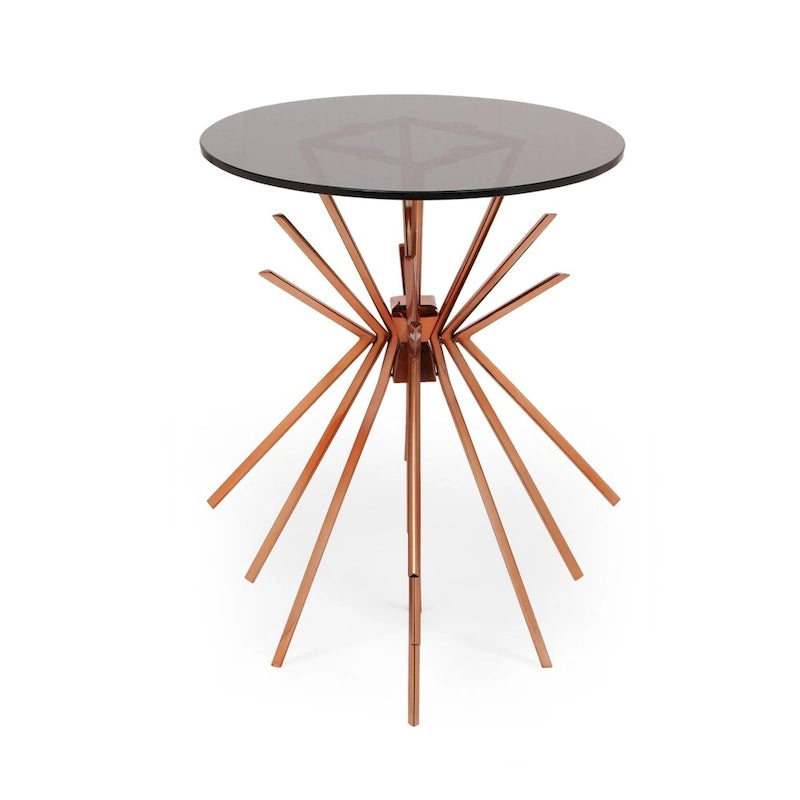 Sunburst Accent Side Table with Tempered Glass Top