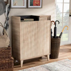 Mid-Century Two-Tone Shoe Cabinet with Drawer and Lift-Top Storage