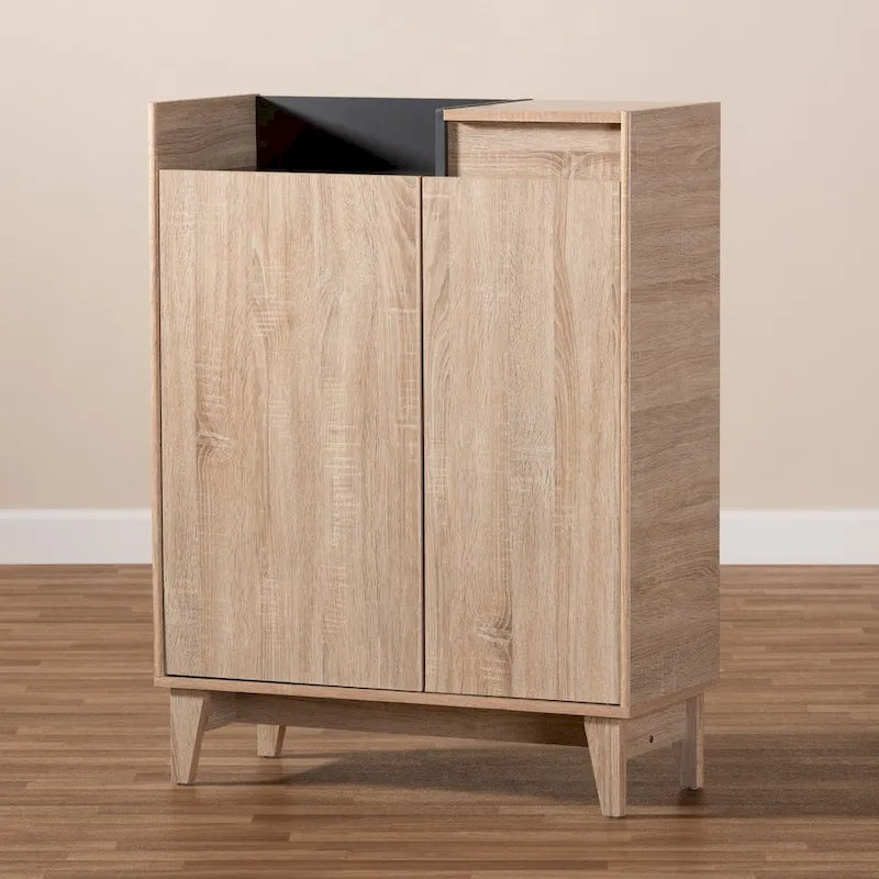 Mid-Century Two-Tone Shoe Cabinet with Drawer and Lift-Top Storage