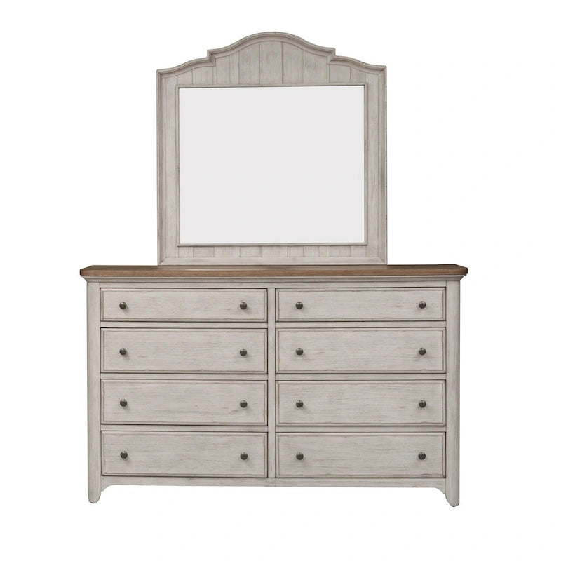 Antique White 8-Drawer Dresser with Chestnut Top