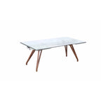 Extendable Glass Top Dining Table with Solid Wood Legs