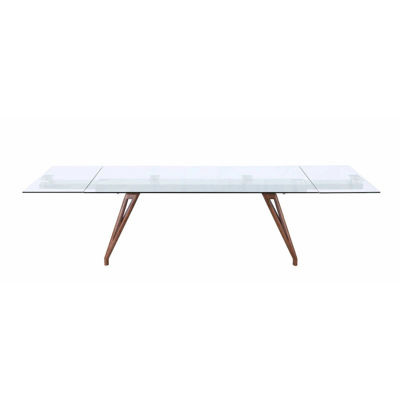 Extendable Glass Top Dining Table with Solid Wood Legs