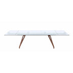 Extendable Glass Top Dining Table with Solid Wood Legs
