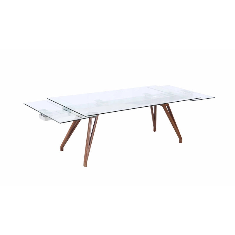 Extendable Glass Top Dining Table with Solid Wood Legs