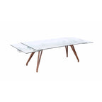 Extendable Glass Top Dining Table with Solid Wood Legs