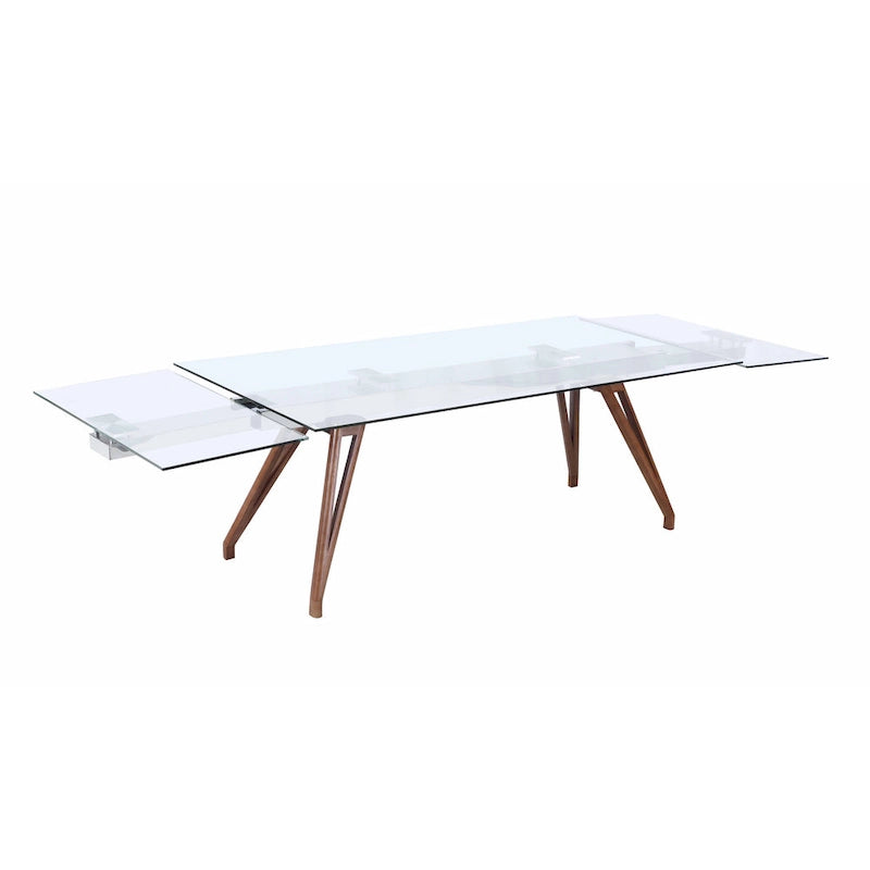 Extendable Glass Top Dining Table with Solid Wood Legs