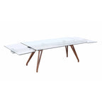 Extendable Glass Top Dining Table with Solid Wood Legs