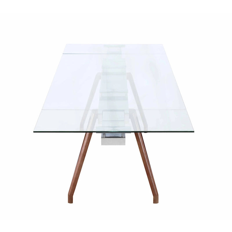 Extendable Glass Top Dining Table with Solid Wood Legs