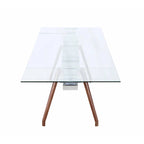 Extendable Glass Top Dining Table with Solid Wood Legs