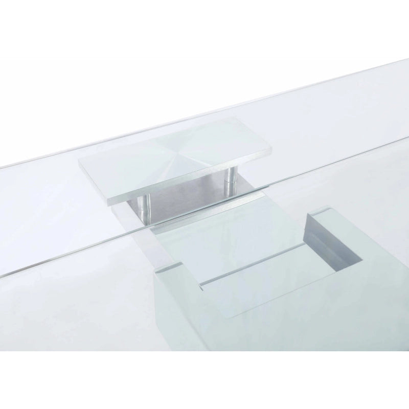 Extendable Glass Top Dining Table with Solid Wood Legs