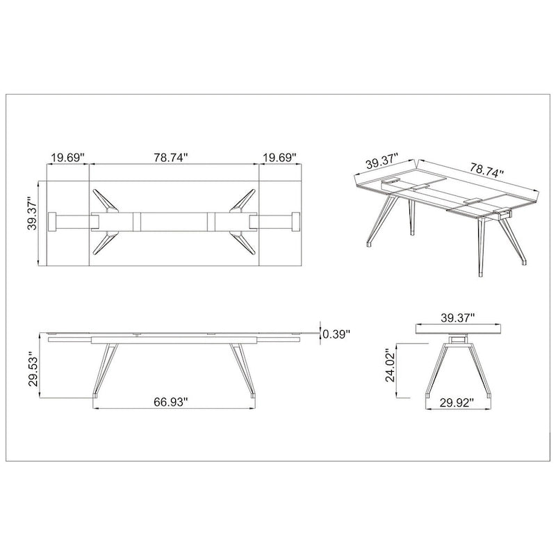 Extendable Glass Top Dining Table with Solid Wood Legs