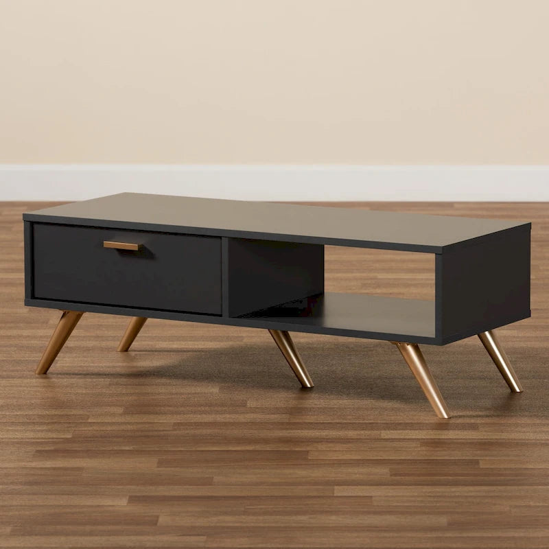 Modern Dark Grey and Gold Coffee Table