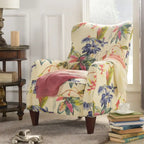 Floral Print Upholstered Armchair with Birchwood Frame