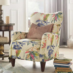 Floral Print Upholstered Armchair with Birchwood Frame