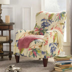 Floral Print Upholstered Armchair with Birchwood Frame