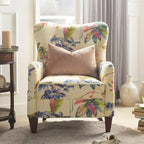 Floral Print Upholstered Armchair with Birchwood Frame