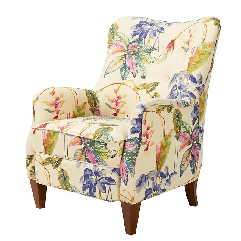 Floral Print Upholstered Armchair with Birchwood Frame