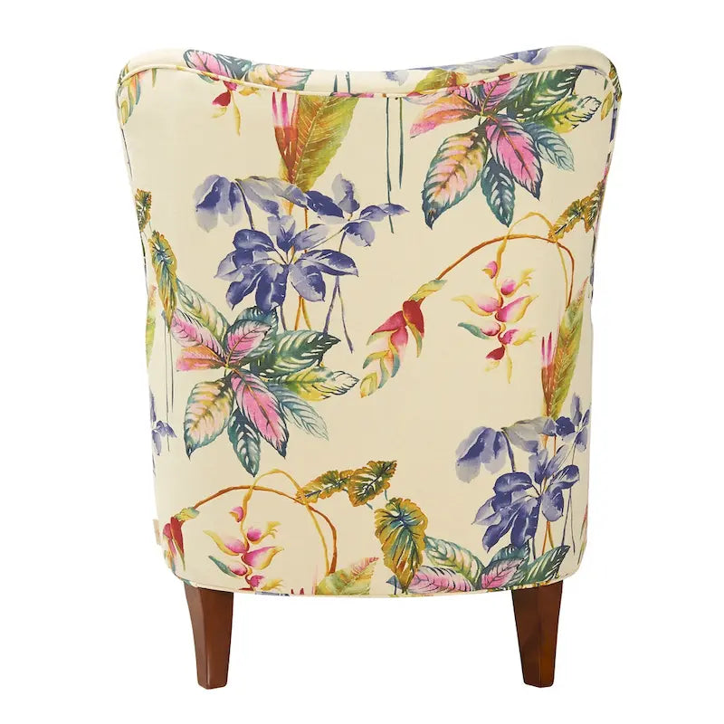 Floral Print Upholstered Armchair with Birchwood Frame